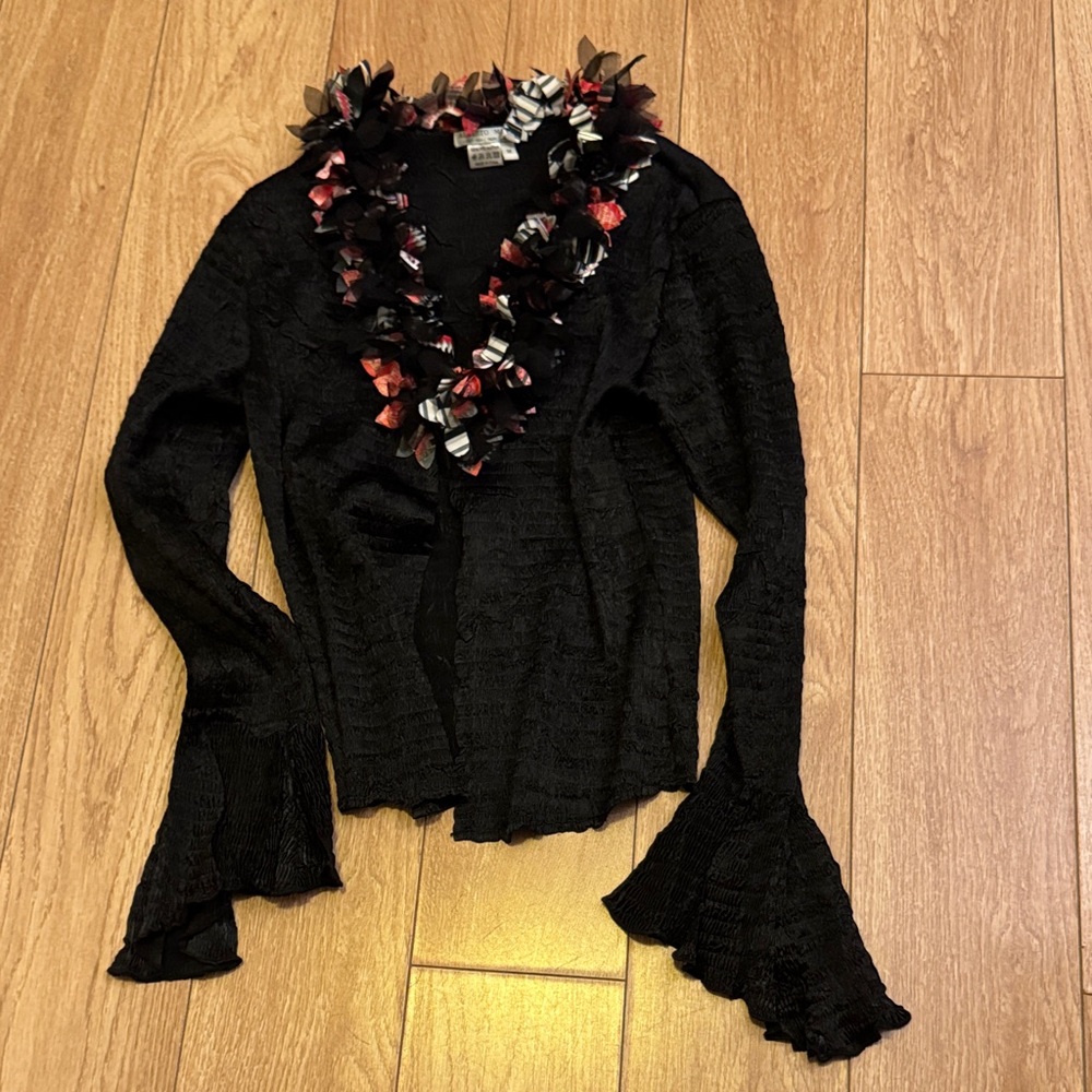 Alberto Makali Black Top with Multicolor Ruffle